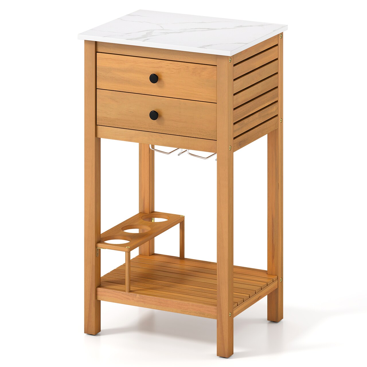 Outdoor Buffet Cabinet with Wine Rack and Faux Marble Countertop Smooth Drawers